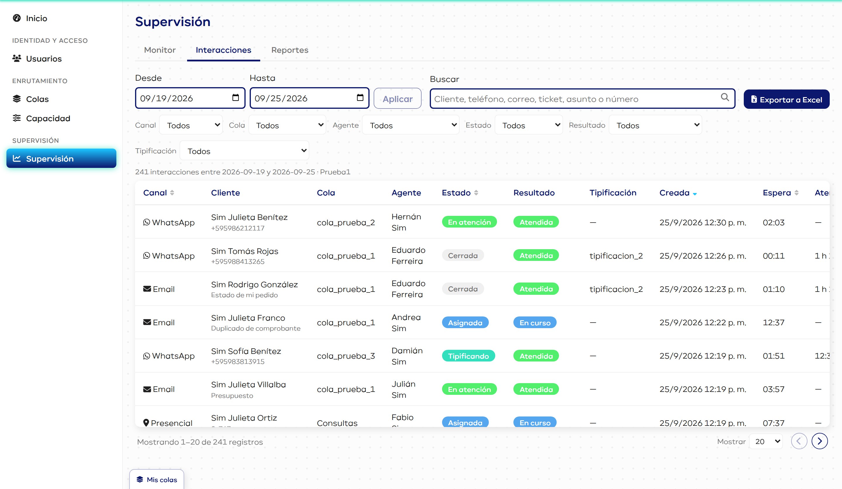 Histórico de interacciones de Qbox